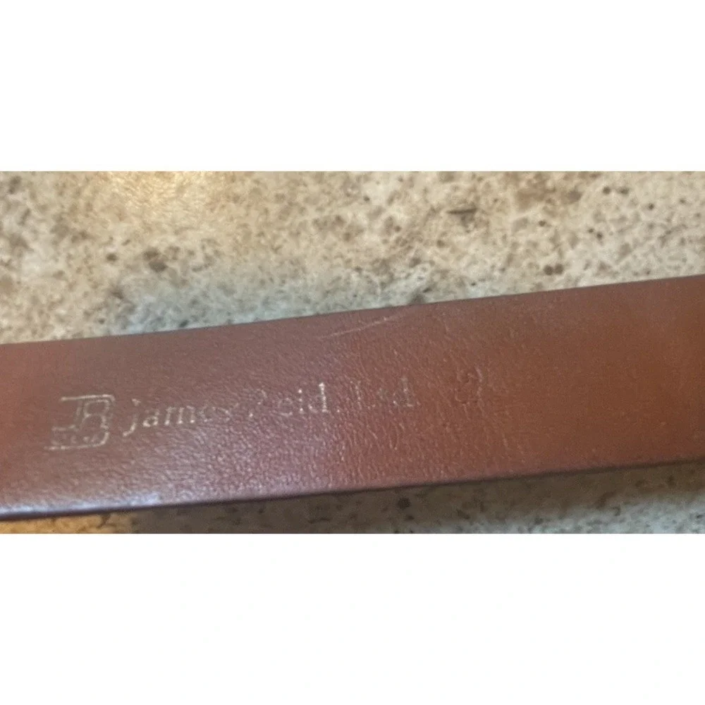 VTG James Reid Ostrich Leather Belt Western Style Brown US Metal Buckle Sz 36